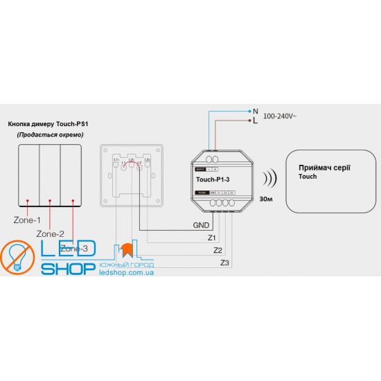 PUSH-remote control of dimmer Touch-P1-3